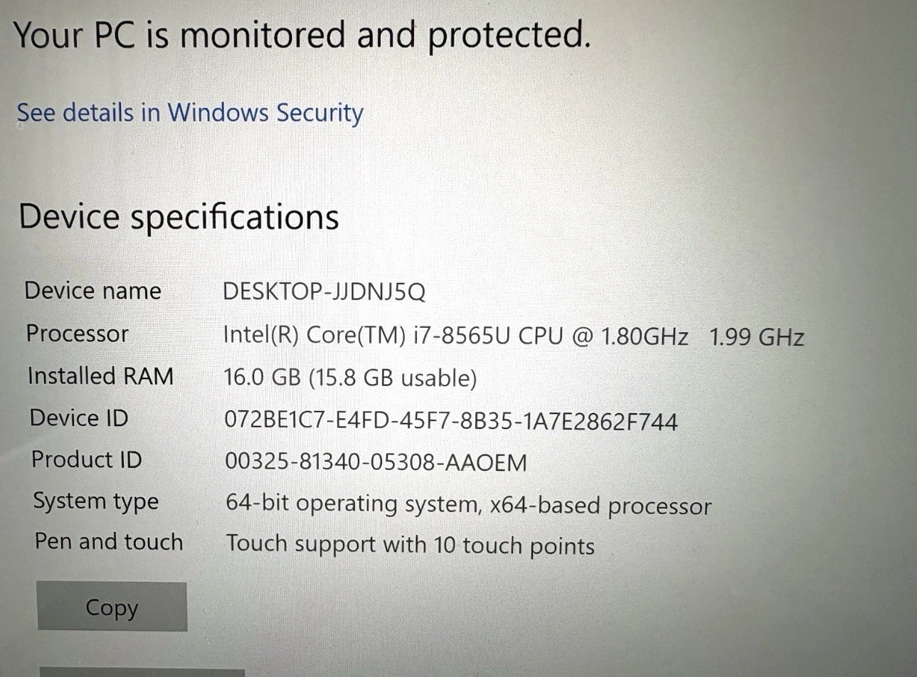 Dell XPS/ I7 8th Gen /16 Gb Ram/1 TB/touchscreen