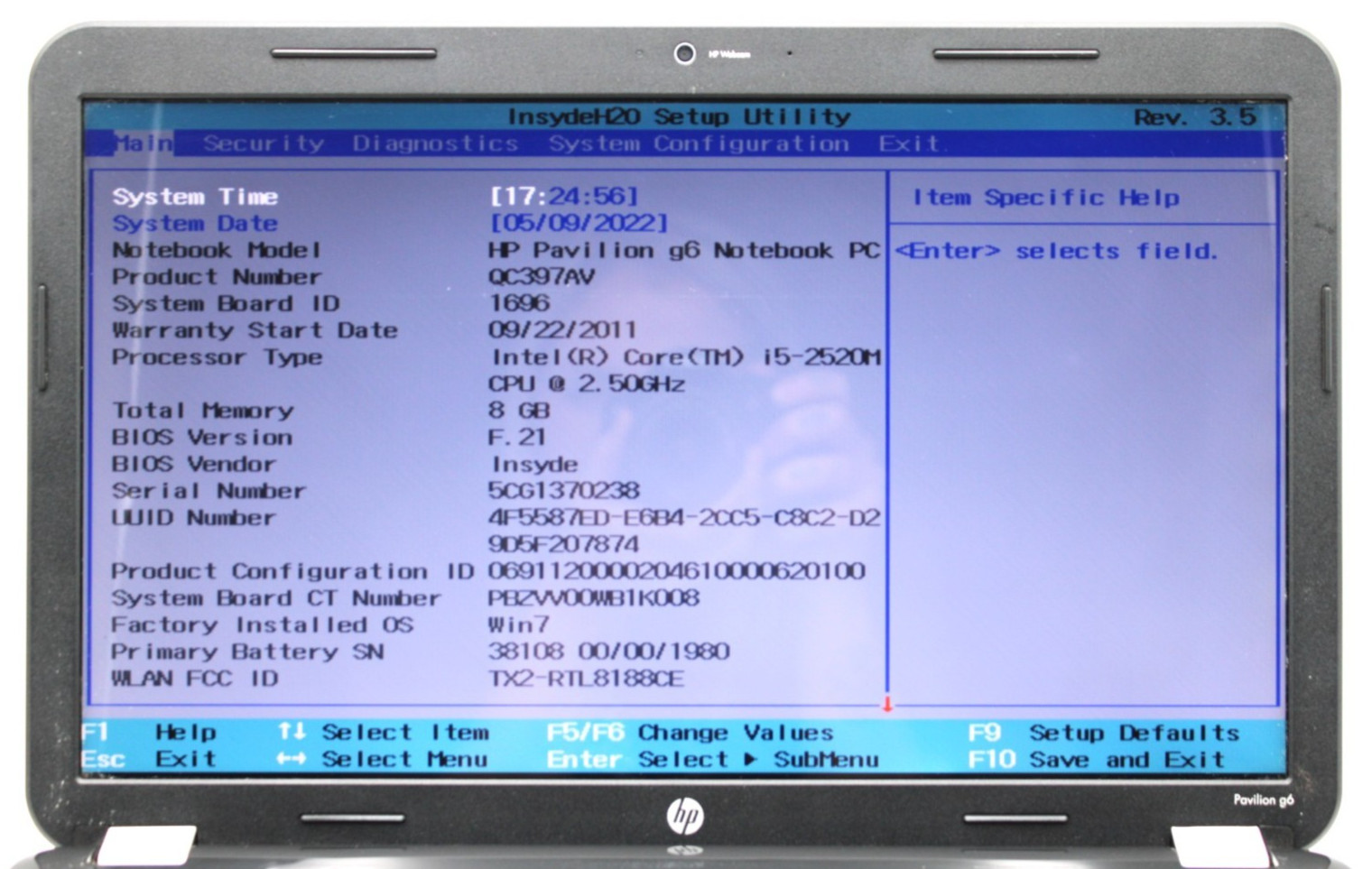 HP Pavilion G6 i5-2400@3.10GHz 8GB DDR3 NO STORAGE OR OS *USED/TESTED*