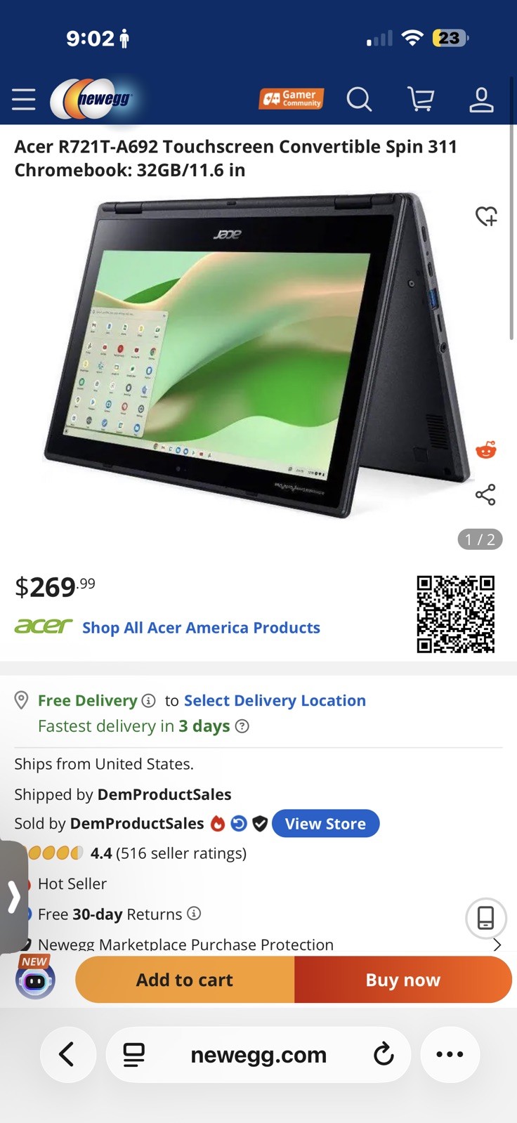 Acer Chromebook R721T Laptop 11.6″ 2-in-1, AMD A6 CPU, 4GB RAM, 32GB Storage