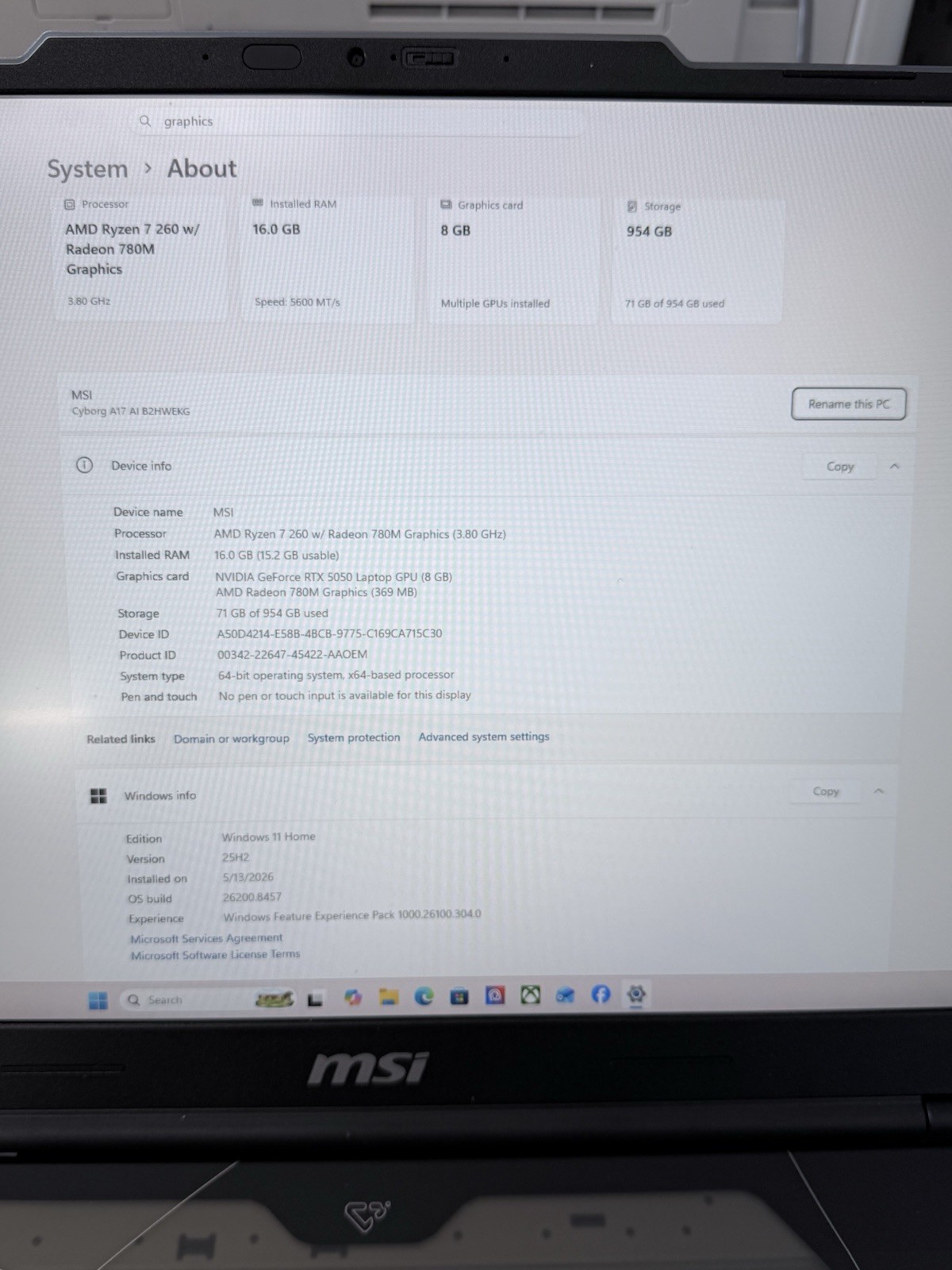 MSI Cyborg A17 AI B2HWEKG-021US 17.3″ Ryzen 7 RTX 5050 16GB 1TB