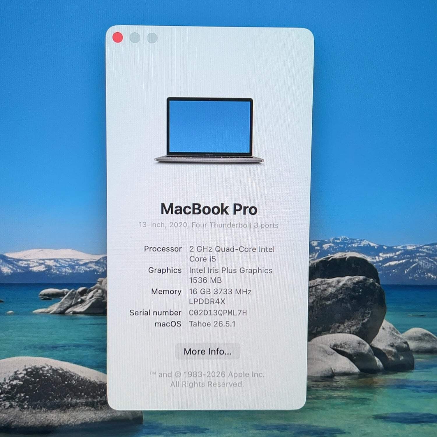 2020 Apple MacBook Pro 13.3″ i5 2.0GHz 16GB RAM 512GB SSD Space Gray A2251