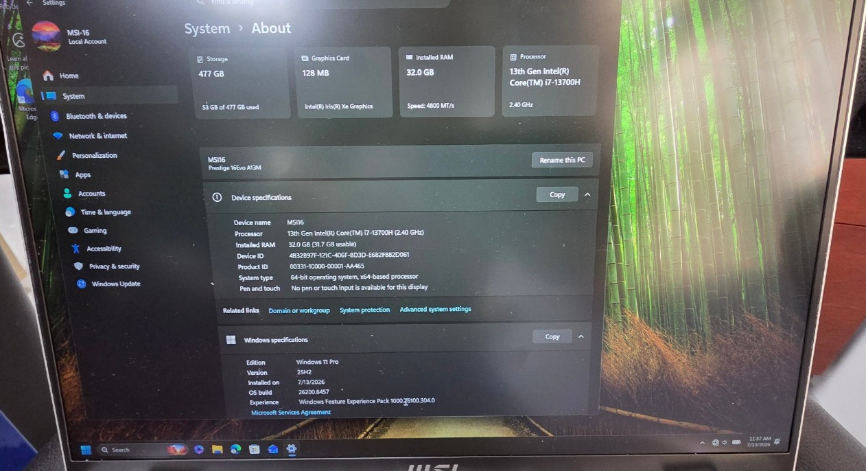 MSI Prestige 16 Evo A13M 165Ghz i7-13700H 32GB 512GB M.2 Win11