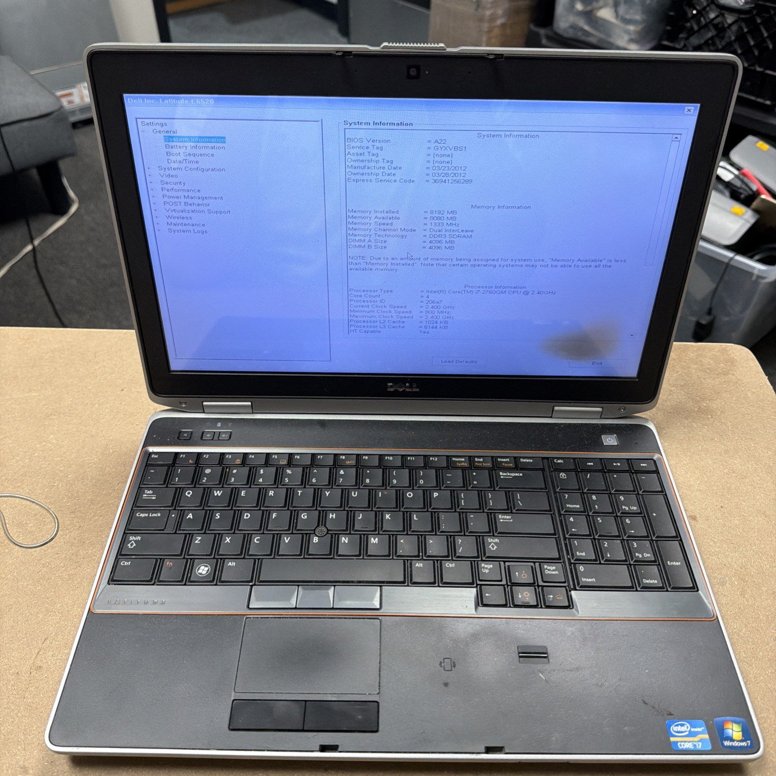 *PARTS Dell Latitude E6520 i7-2760QM CPU@2.4GHz 8GB RAM 500GB HD NO OS
