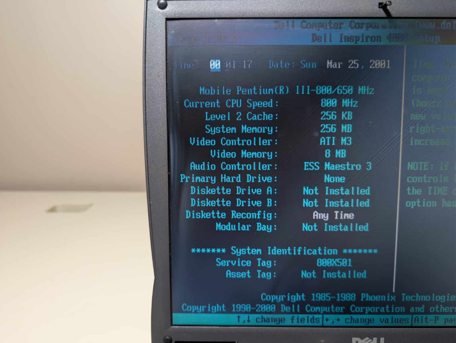 Read! Dell Inspiron 4000 | Intel Pentium III 256MB RAM | Boot To Bios | No Batt