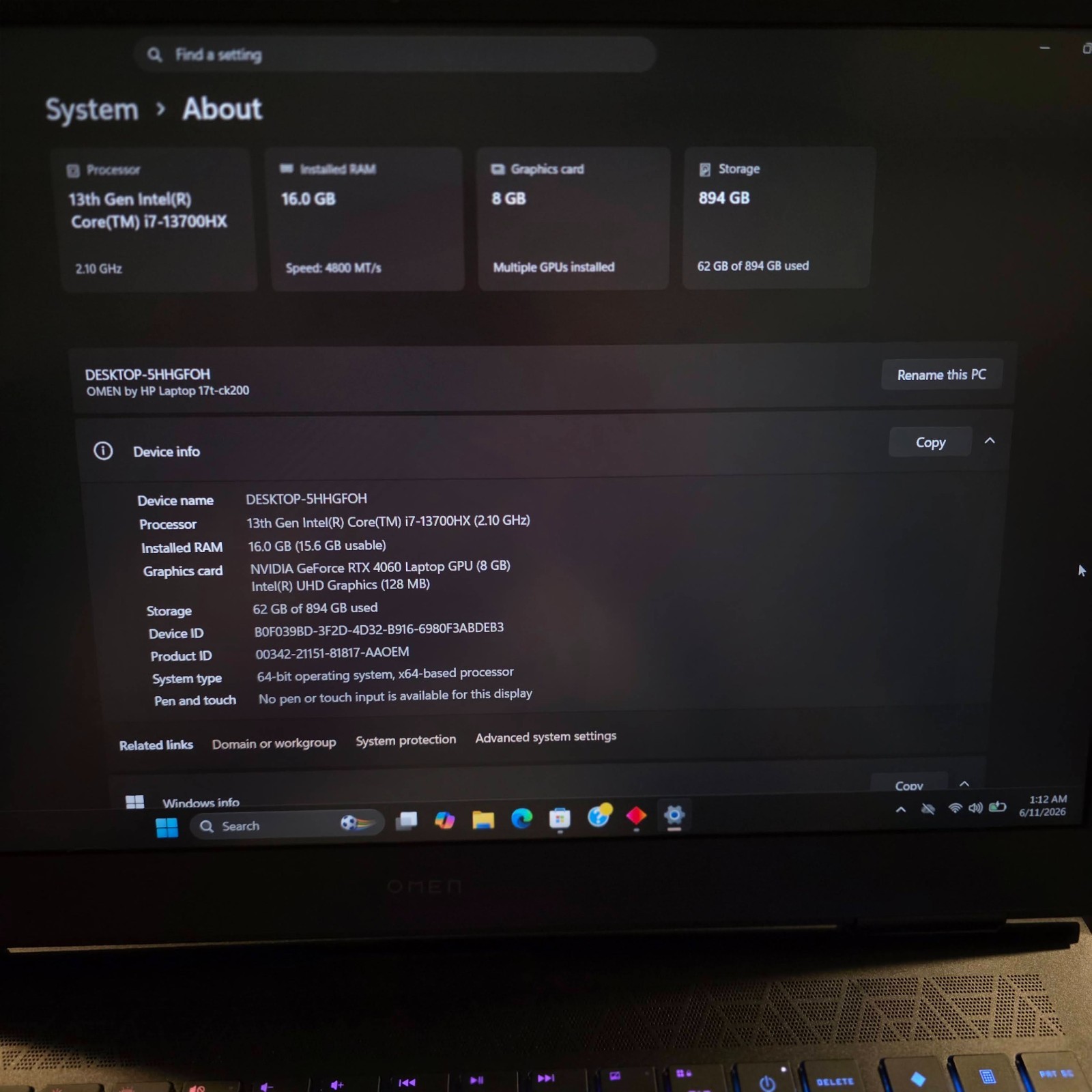 HP Omen 17.3″ 1080P 144Hz i7-13700HX 16GB 1TB SSD RTX 4060 140W 8G DDR6 Fast SH