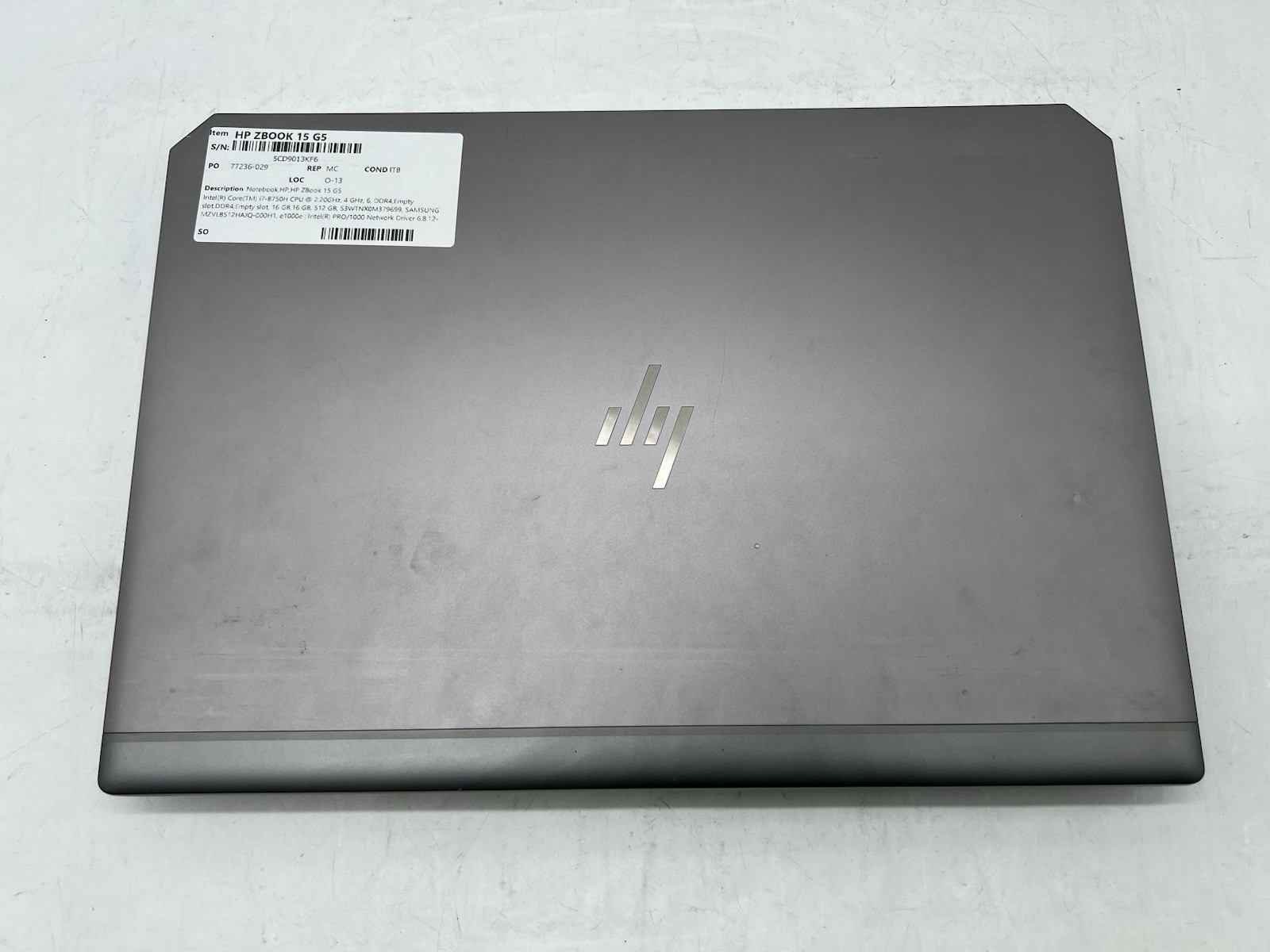 HP ZBook 15 G5, i7-8750H CPU, @ 2.20GHz, 32GB RAM, 512GB NVMe-No OS/AC