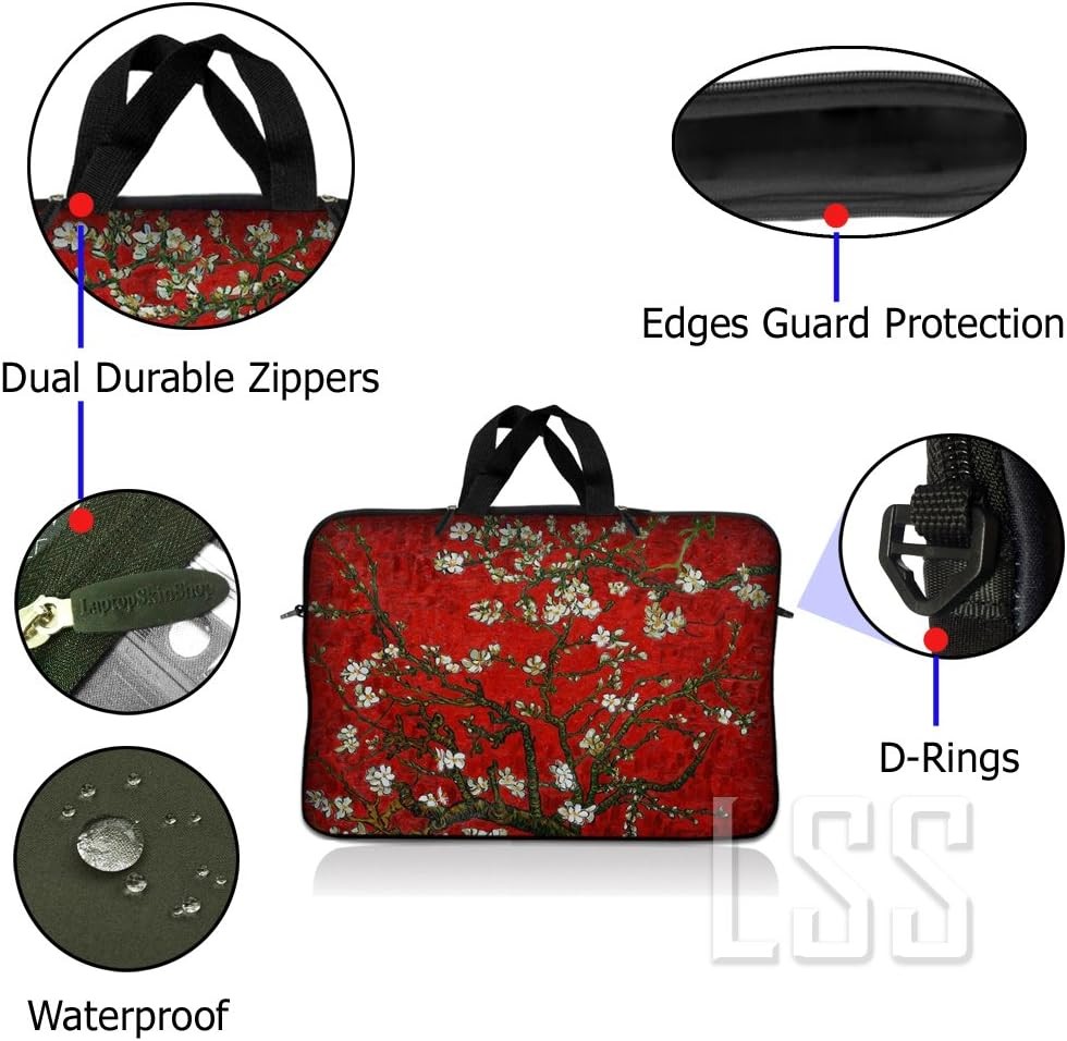 Sleeve for 14″ – 14.9″ Neoprene Laptop with Handle – Red Almond Trees