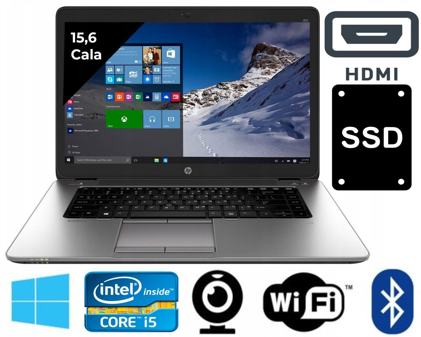 HP EliteBook 850 G3 i5-6200U Max 2.8GHz 15 inch 8GB RAM 256GB SSD FullHD KAM