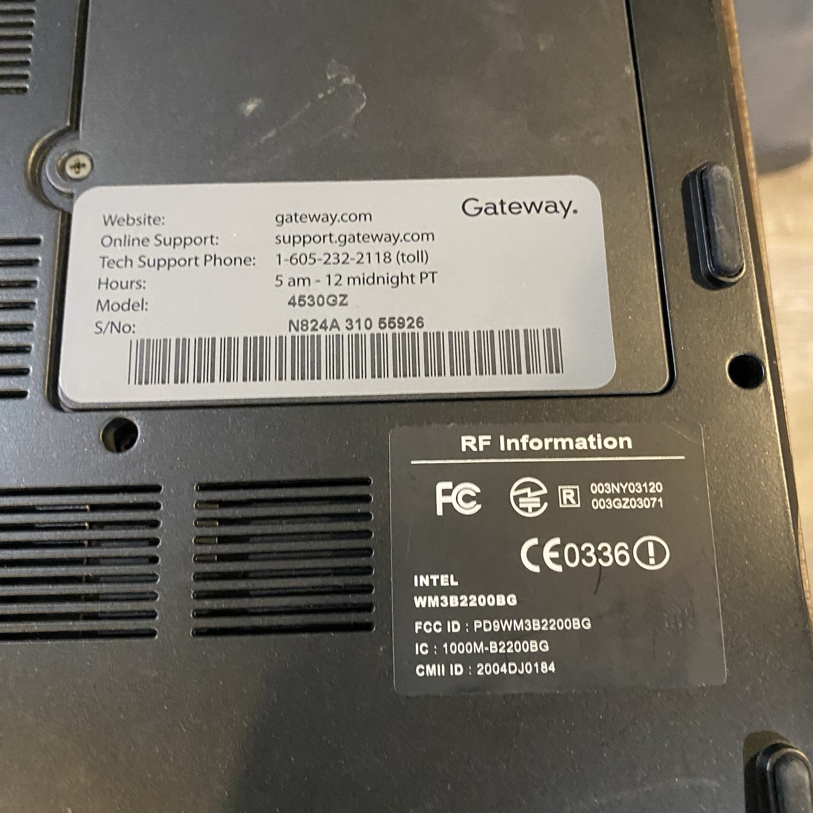 Gateway Laptop4530GZ Pentium M @1.6MHz 480MB RAM – Windows XP Installed