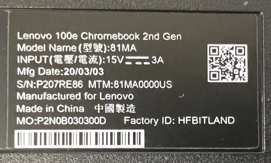 (10) Lenovo 100E Chromebook 2nd Gen 11.6″ Cel N4000 1.60 GHz 4GB 32GB Chrome OS