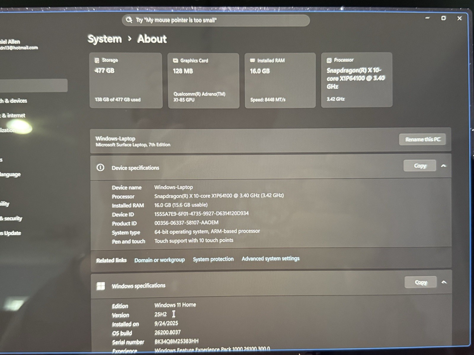 Microsoft Surface Laptop 14in Snapdragon X1P64100 16GB 477GB SSD Silver