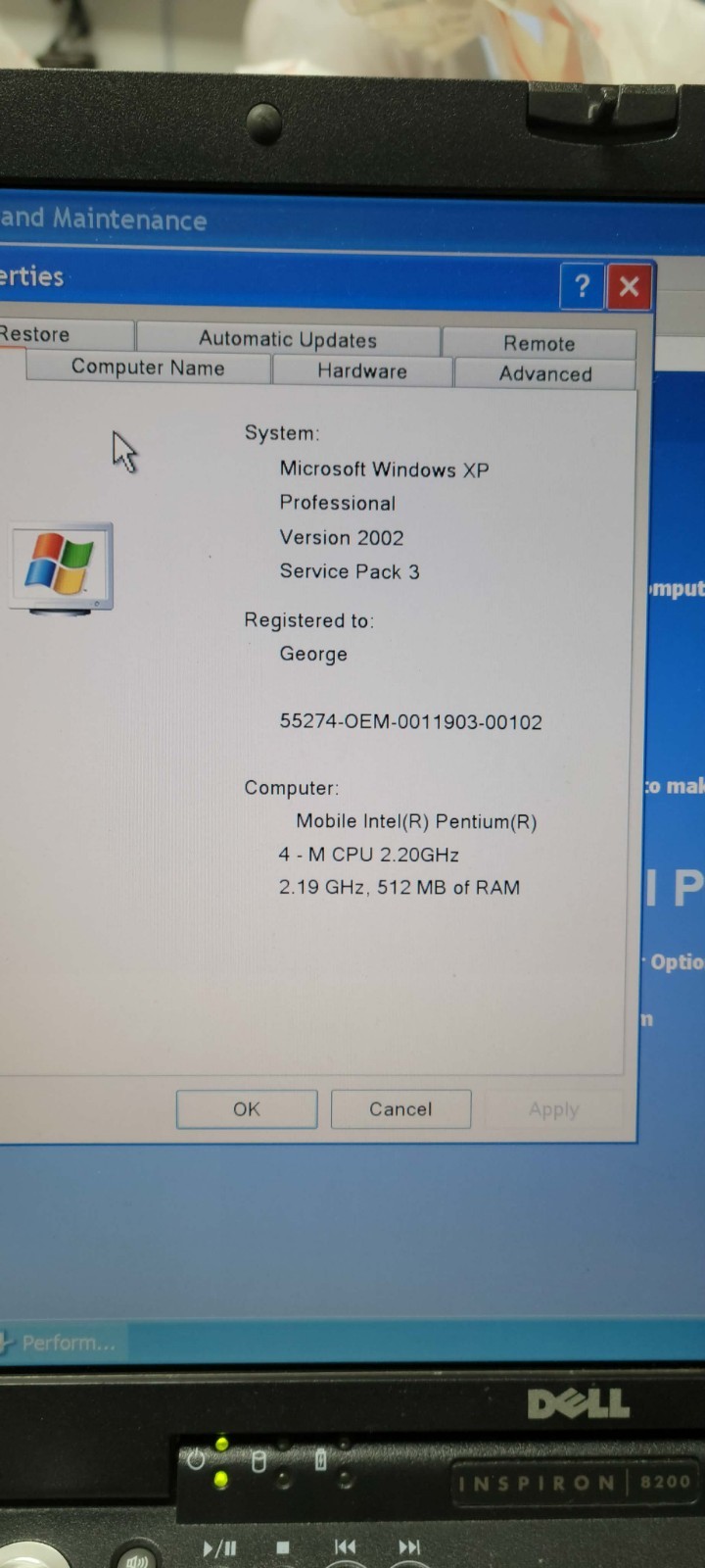 Retro DELL INSPIRON 8200 LAPTOP 512MB RAM 40GB Windows Loaded w/WiFi BAD BATTERY