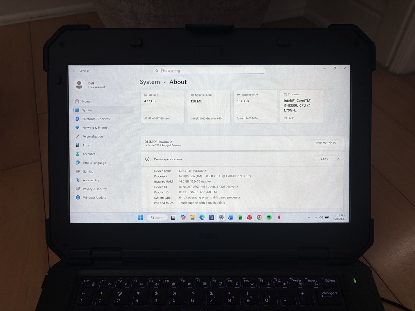 Dell Latitude Extreme 7424 Rugged Intel i5-8350U 1.70GHz 16GB 512GB Win 11 Pro