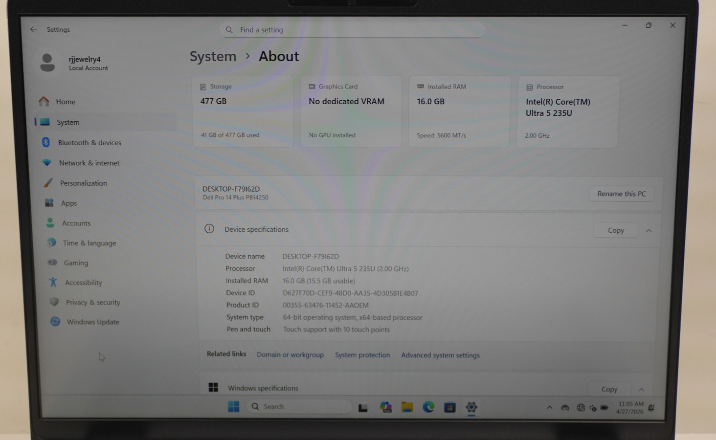 Dell Pro 14 Plus PB14250 14″ 512GB 2GHz 16GB RAM Intel Core Ultra 5 Touch