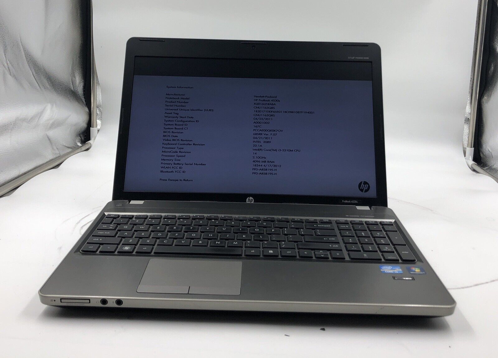 HP ProBook 4530s Laptop i3-2310M 2.1GHz 4GB NO HDD/OS Dead Board/GPU (FOR PARTS)