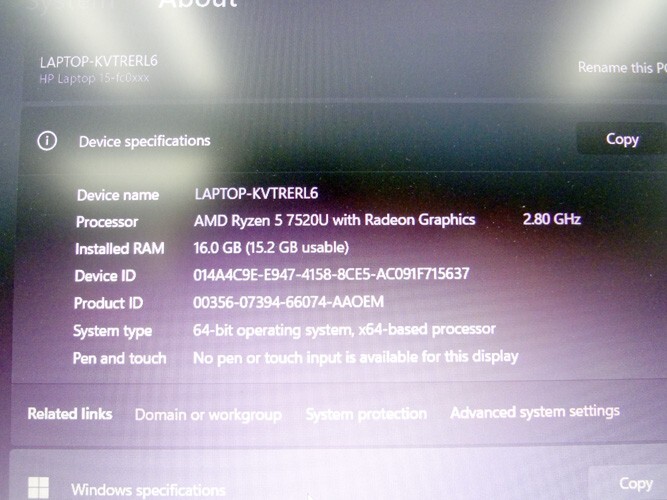 HP 15 Laptop 15.5″ AMD Ryzen 5 7520U Processor, 16 GB RAM, and Radeon Graphic