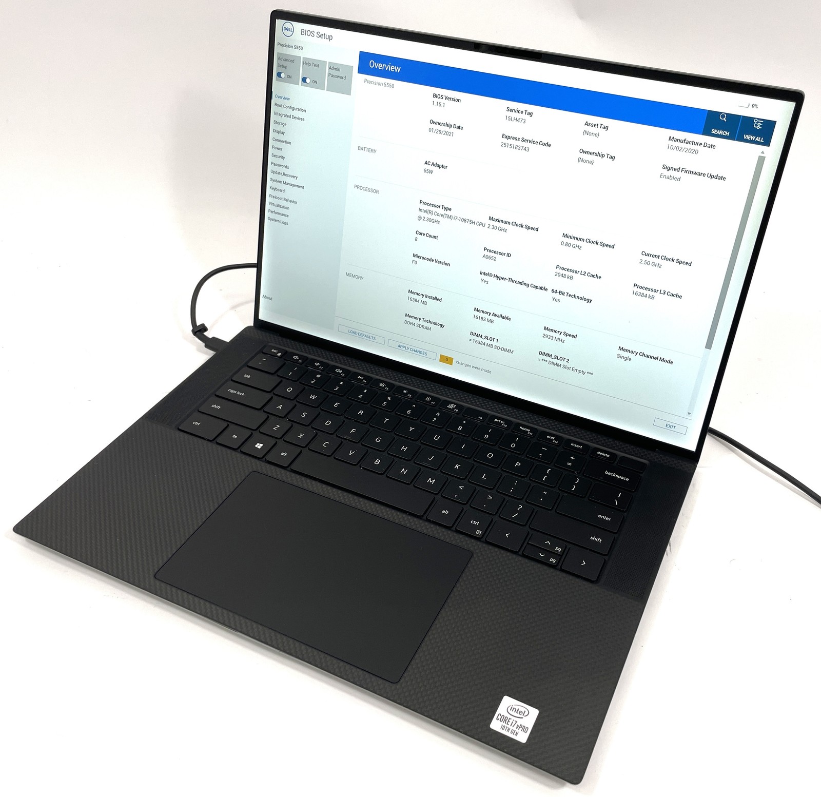 Dell Precision 5550 Laptop i7-10875H 512GB SSD 16GB RAM T2000 – No OS No Battery