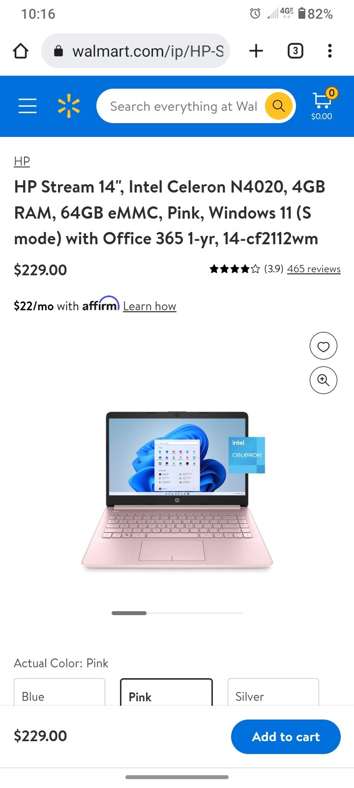 HP Stream 14-cb172wm (64GB SSD, Intel Celeron N, 2.40GHz, 4 GB) Laptop -…