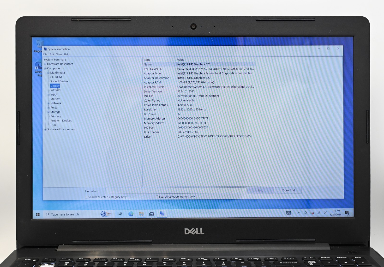 Dell Inspiron 15-5570 i3-8130u 2.2GHz 8GB RAM 240GB SSD Windows 10 Pro