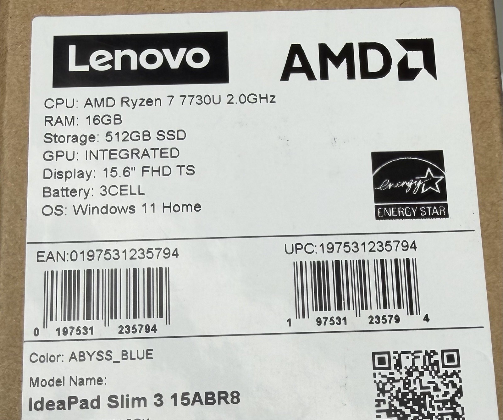LENOVO 82XM00BAUS IdeaPad Slim 3 15ABR8 15.6″ FHD Touchscreen Ryzen 7 7730U 2GHz