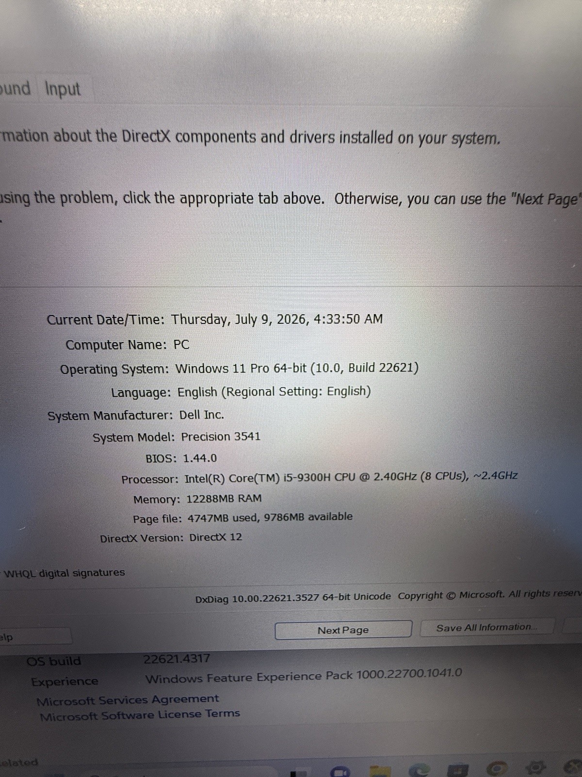 Dell Precision 3541 i5-9300H Quadro P620 4GB 12GB 512GB SSD 15.6” Win11
