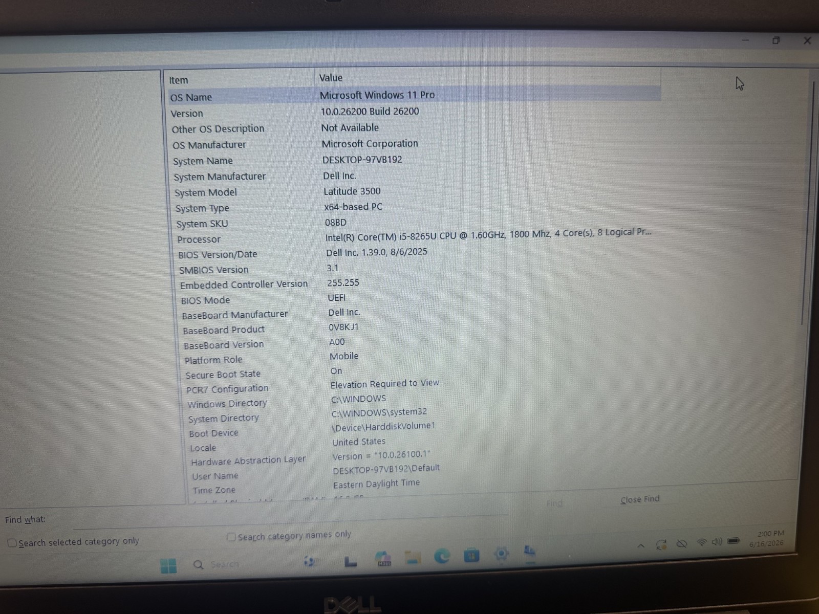 DELL Latitude 3500 i5 8265U -8th Generation 1.60GHz 16GB RAM 256GB NVME