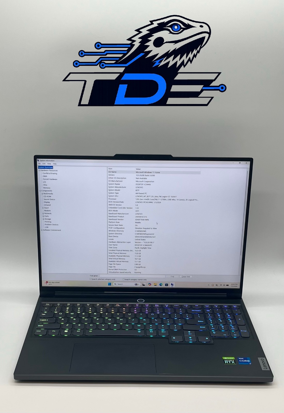 Lenovo Legion Slim 7i 12700H 16″ 3060 Gaming Laptop i7-12700H, 16GB, 512GB SSD