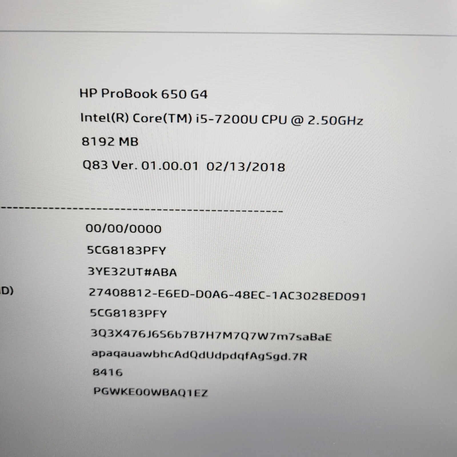 HP Probook 650 G4 Core i5-7200U 2.5GHz 8GB RAM No HDD 15.6″ ***Boot to Bios