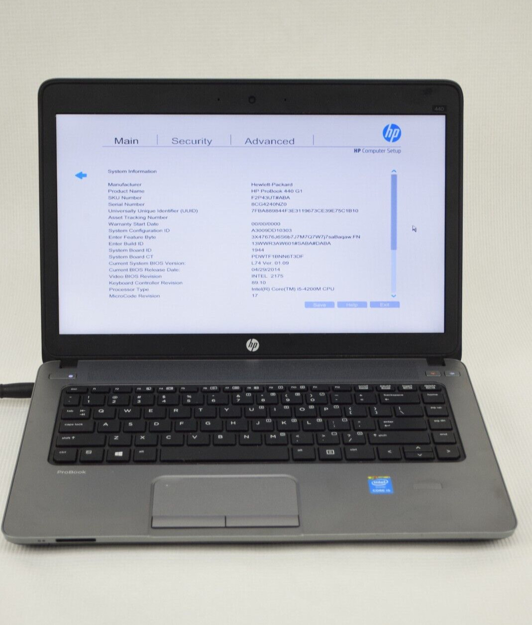 HP ProBook 440 G1 Intel(R) Core i5-4200M 2.50GHz 4GB 14in No OS or HDD