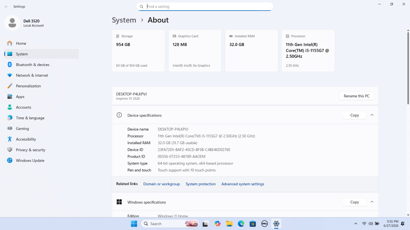 Dell Inspiron 15.6″ 3520 Touchscreen FHD Intel i5-1155G7☆32GB RAM☆1TB NVMe☆Win11