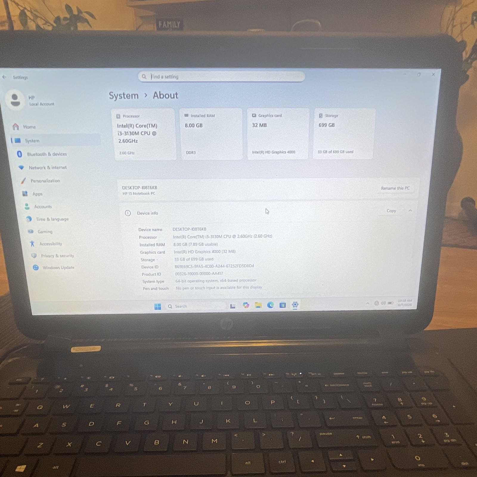 HP 15 Notebook PC 15″ i3 2.60GHz 8GB 750GB HDD Win11 Home Black