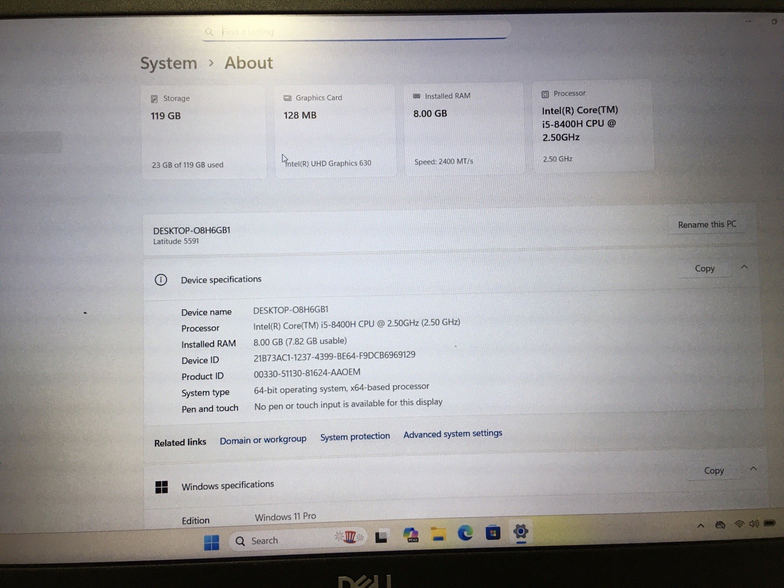 Dell Latitude 5591 128gb Nvme Win 11 i5-8400H 4 Core 2.50ghz 8gb Ram Webcam Hdmi