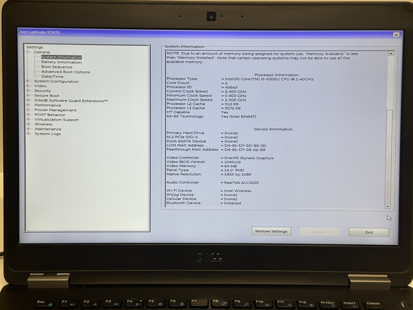 Dell Latitude E7450 14” i5-6300U 2.4GHz | NO RAM, SSD, Battery, AC | ✅BIOS