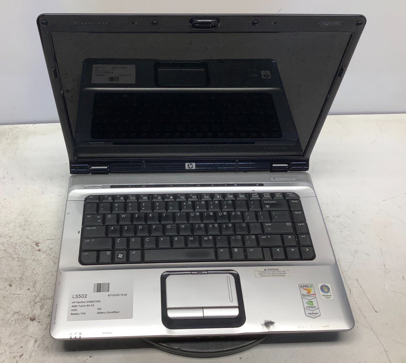 HP Pavilion DV6627OM AMD Turion 64 X2 No RAM NO HDD – For Parts/Repair