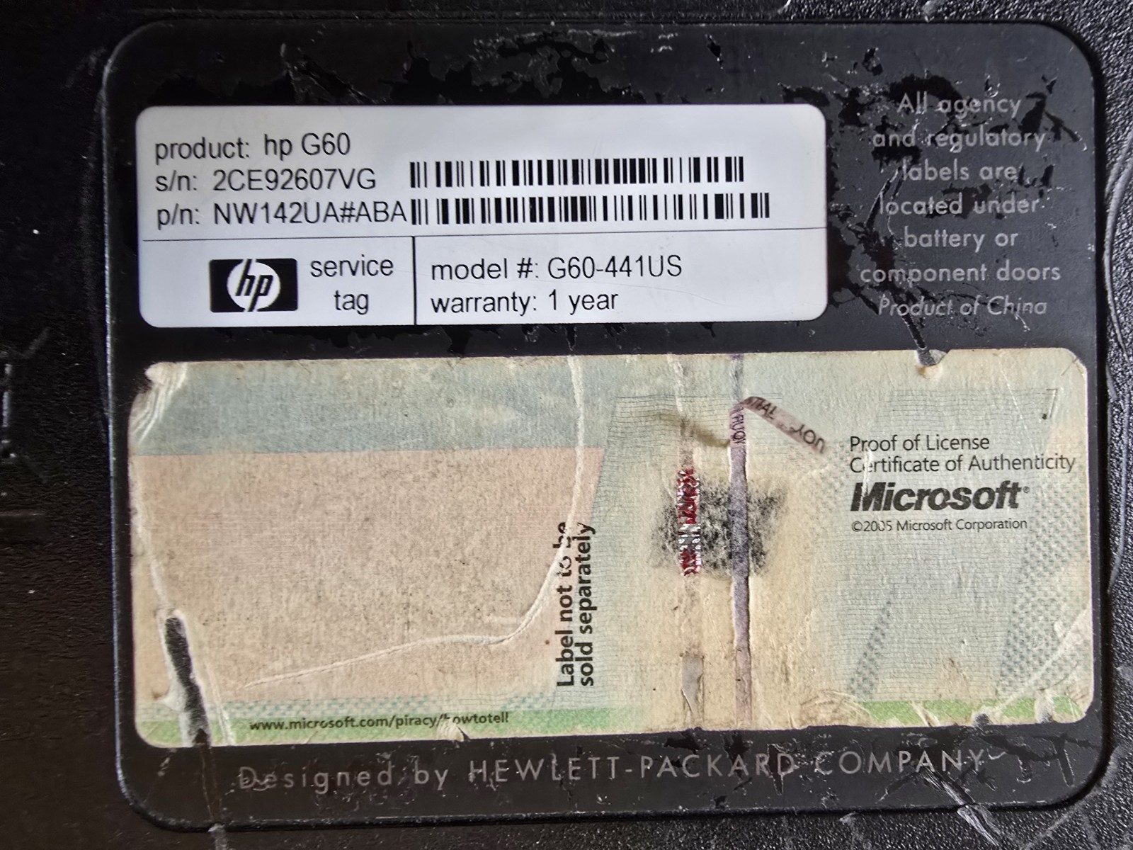 HP G60-441US Laptop Pentium Dual-Core T4200 2.00 GHz 3GB RAM For Parts/Not Work