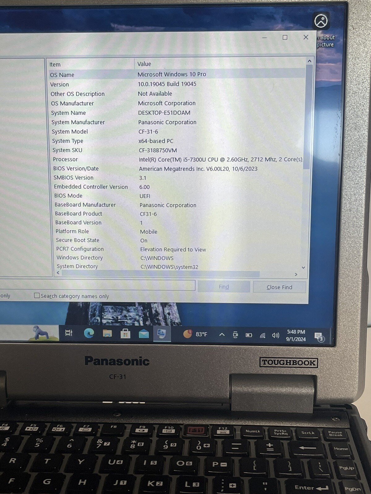 Panasonic Toughbook CF-31 MK6 I5-7300U 2.70 ghz 16gb 250 gb SSD 4G W11