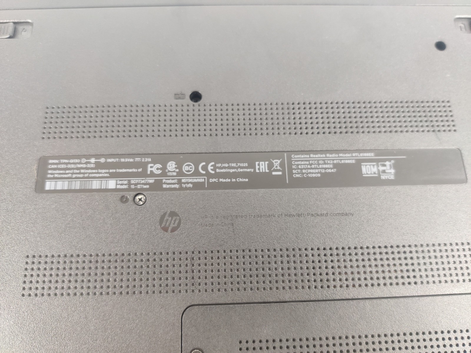 HP 15-1271WM Laptop w/ Intel Pentium N3540 2.16 GHZ + 4 GB 500GB *BAD BATTERY*