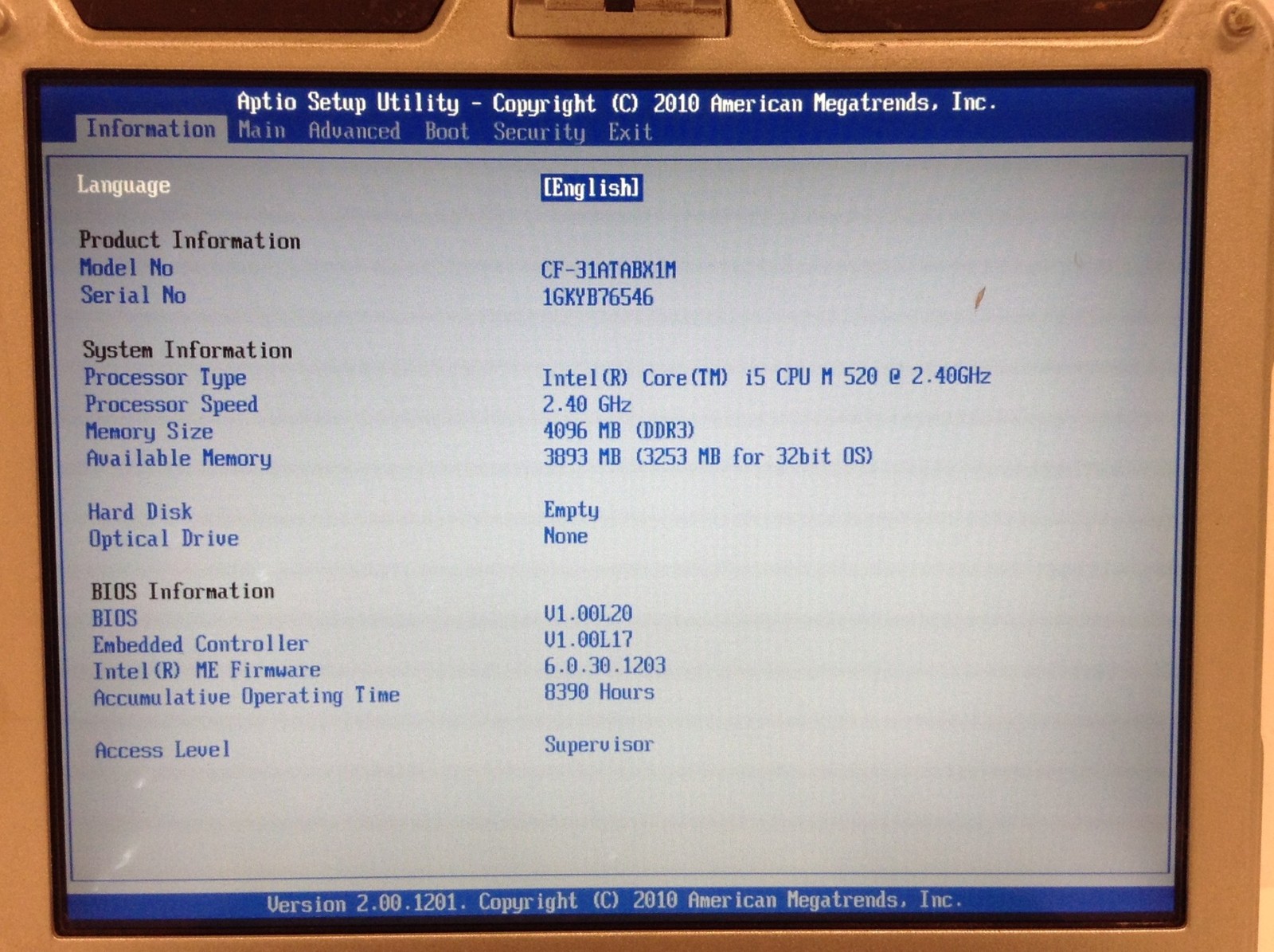 Panasonic Toughbook CF-31 MK1 i5-M520 2.4GHz 13.3″ w/ 4GB Ram, 8K Hours, No HD,