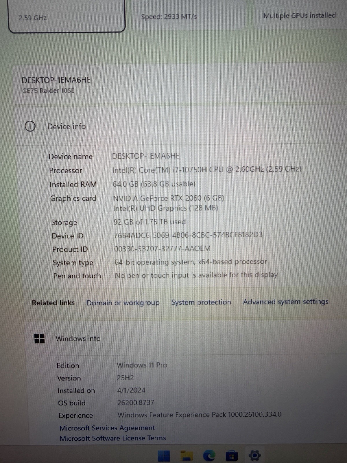 MSI GE75 Raider 10SE 17.3″ Gaming Laptop i7-10750H 64GB RAM 1.75TB RTX 2060 Read