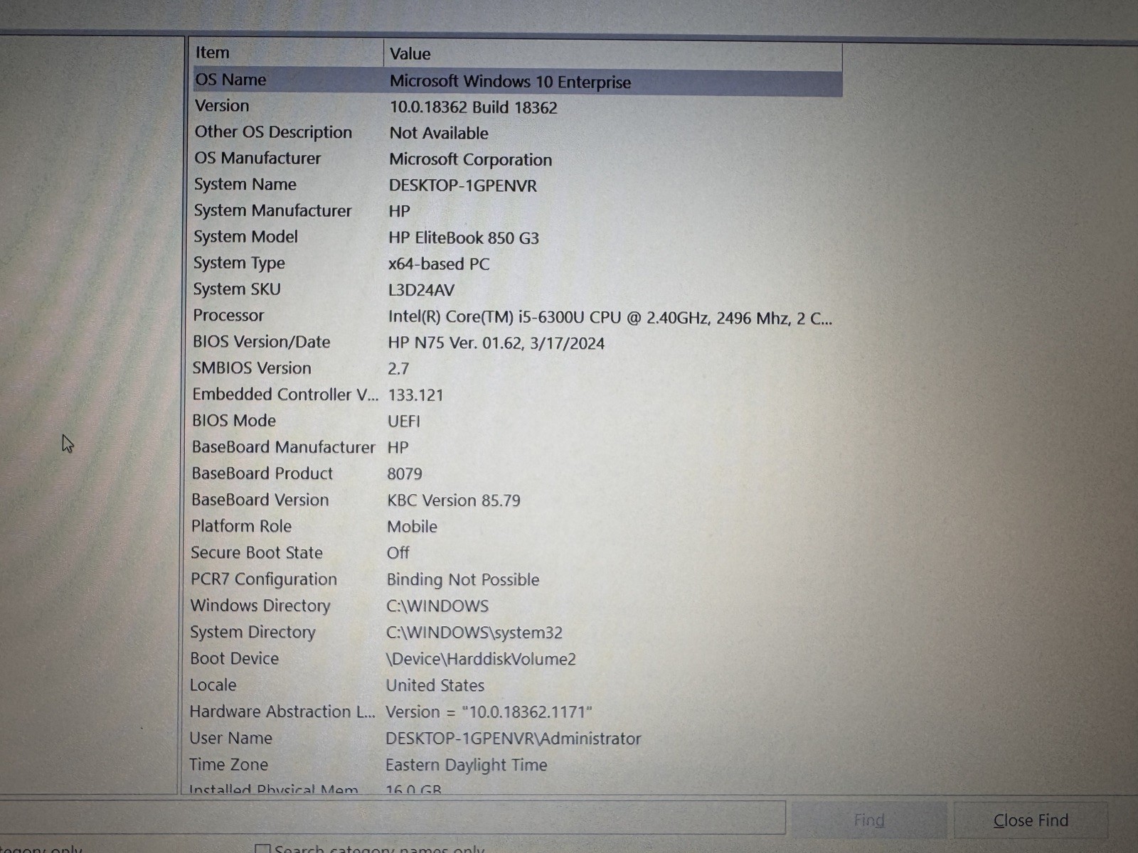 HP EliteBook 850 G3 i5-6300U 2.4GHz 16GB Ram 128GB SSD Laptop 15.6″