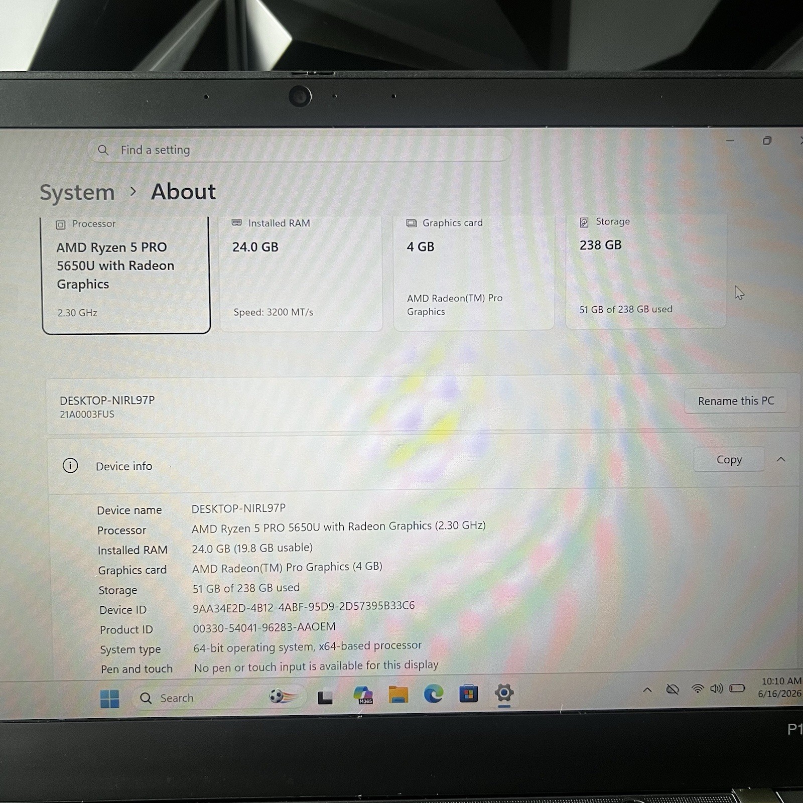 Lenovo ThinkPad P14s Gen 2 14″ Ryzen 5 PRO 5650U 24GB RAM 256GB SSD 4GB Graphics