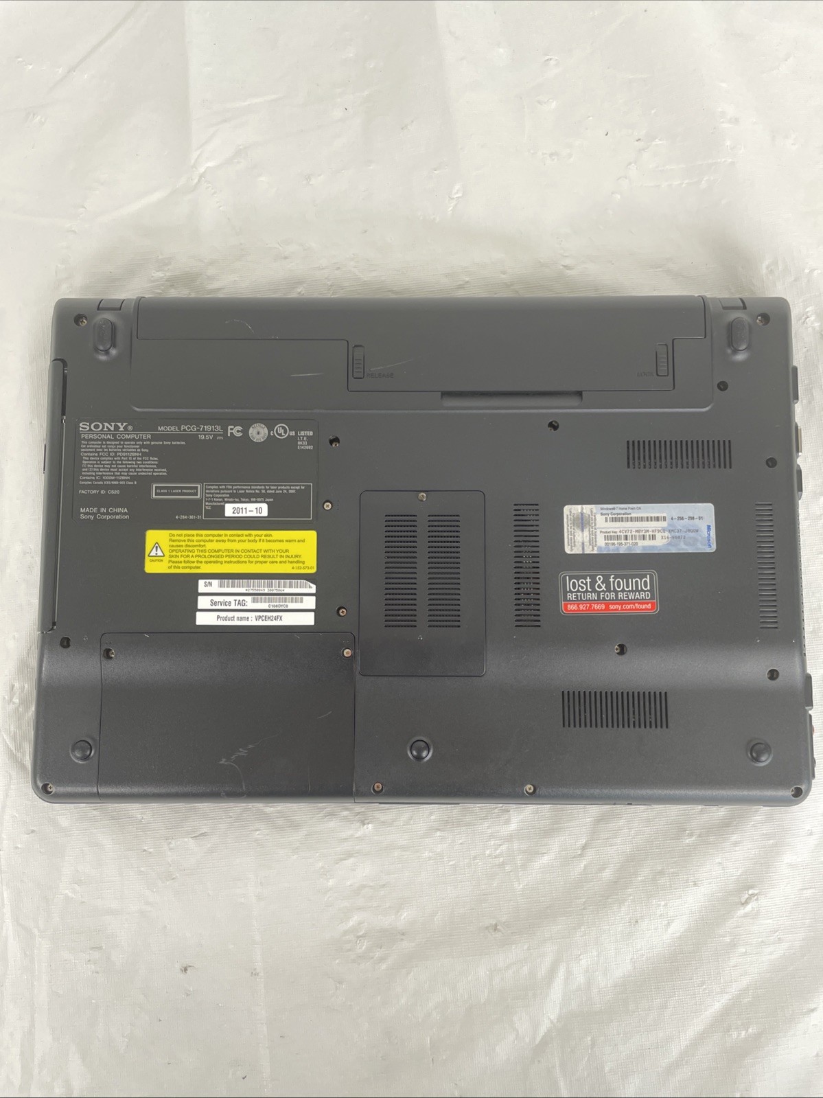 Sony VAIO VPCEH24FX | Intel i3-2310M 2.20GHz | 6GB RAM | No HDD | Bad Battery