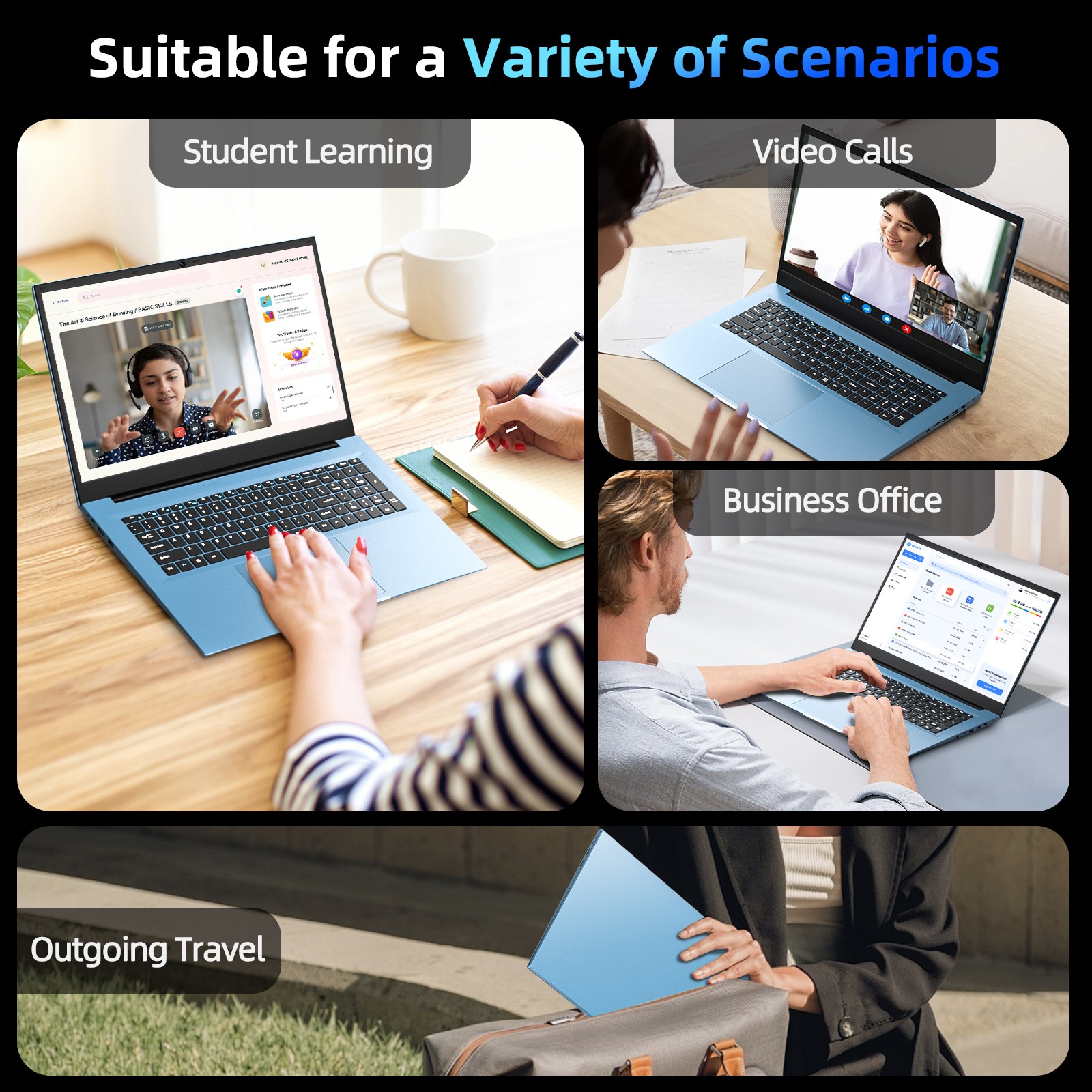 2026 15.6 inch Laptop 16GB+1024GB Windows 11 Computers WiFi, Bluetooth, Gray