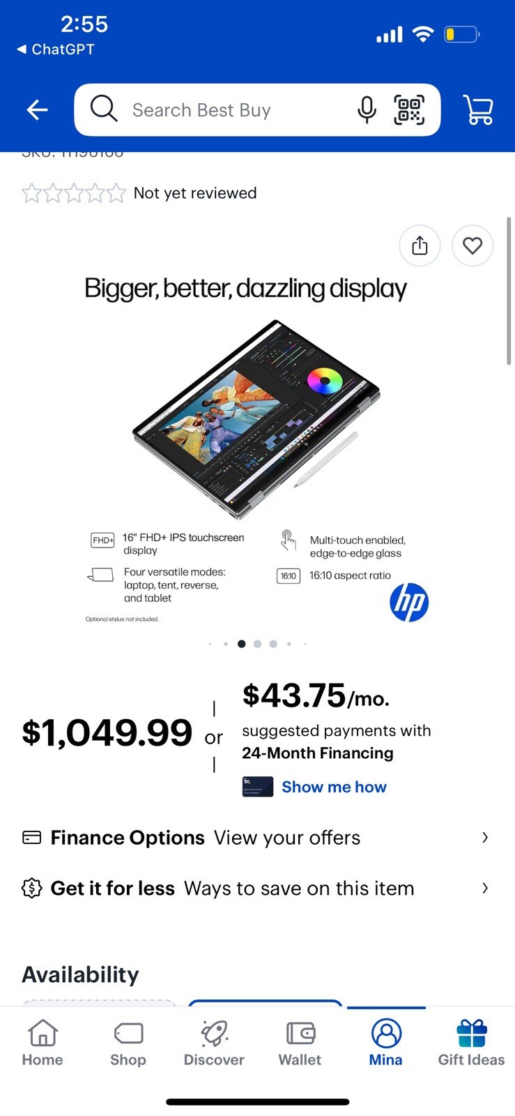 HP OmniBook X Flip 2-in-1 16″ 2K Touch Laptop Ryzen AI 5 16GB 512GB 16-AR0013DX