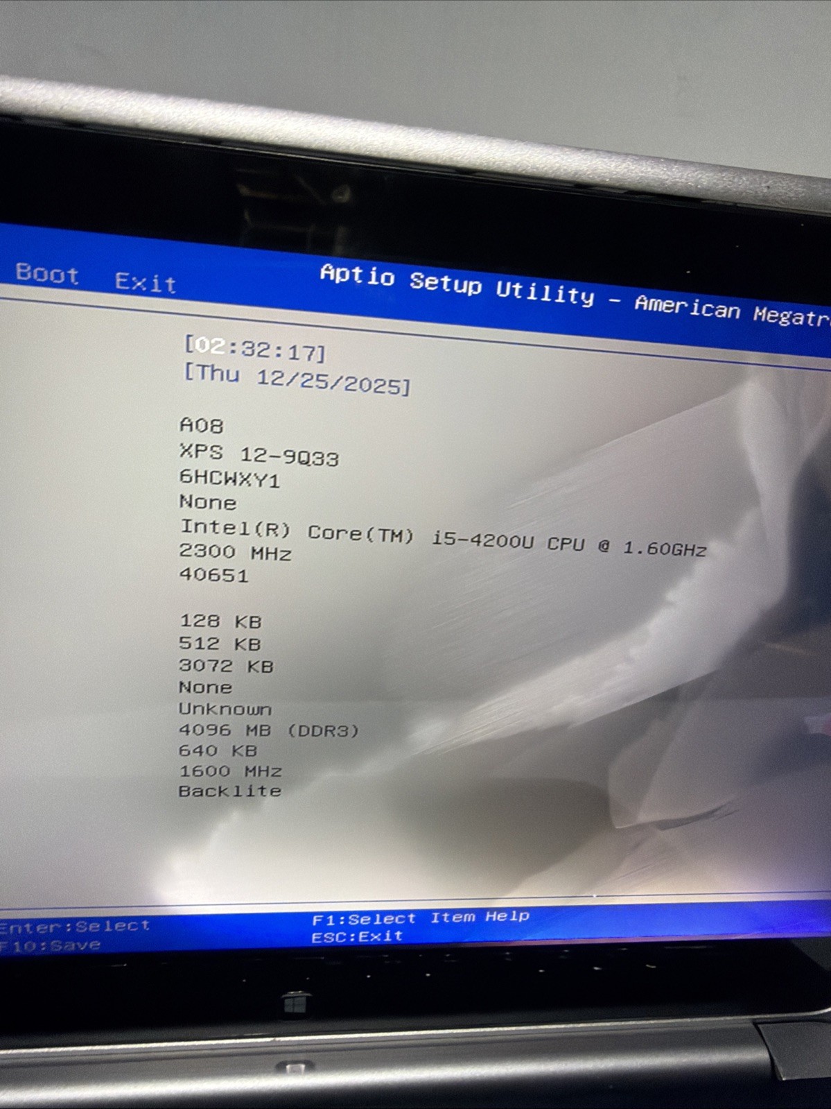 Dell XPS 12-9Q33 Laptop i5-4200u 4gb Ram No Drives Boots Bios Water DMG