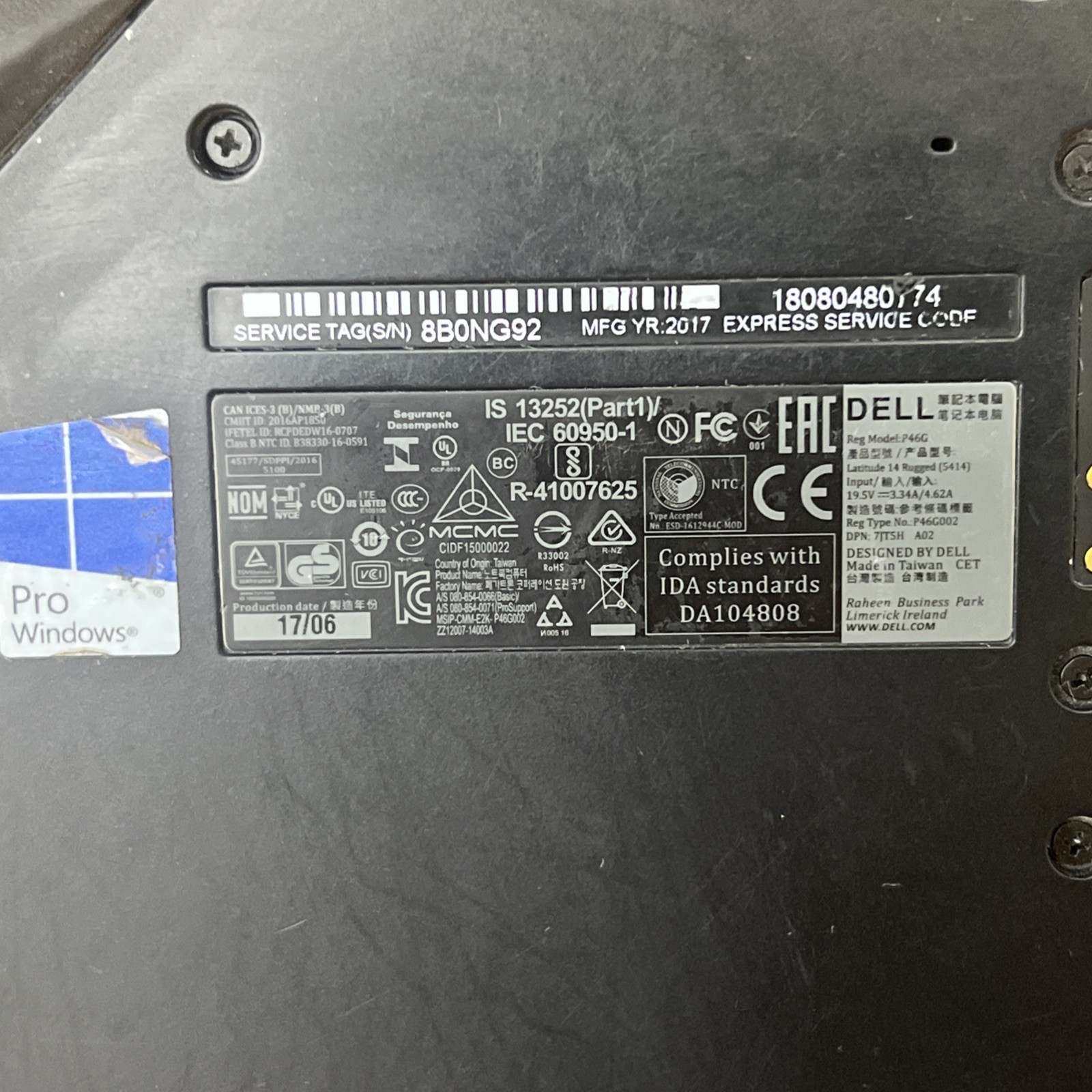 Dell Latitude 5414 Rugged Laptop i7-6600U 8GB Ram 256GB SSD- Fair *Low Batt*