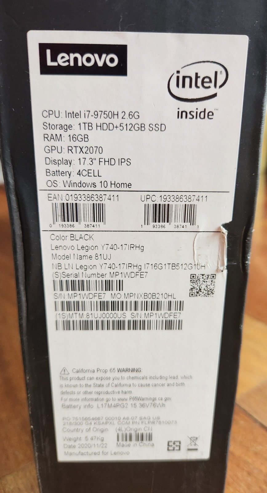 Lenovo Legion Y740-17IRHg 17.3” (Core i7 9750H, RTX 2070)