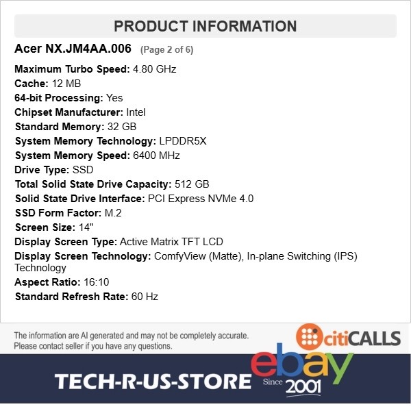 Acer NX.JM4AA.006 Chromebook Plus 714 14″ Touch Ultra 7 155U 32GB 512GB SSD