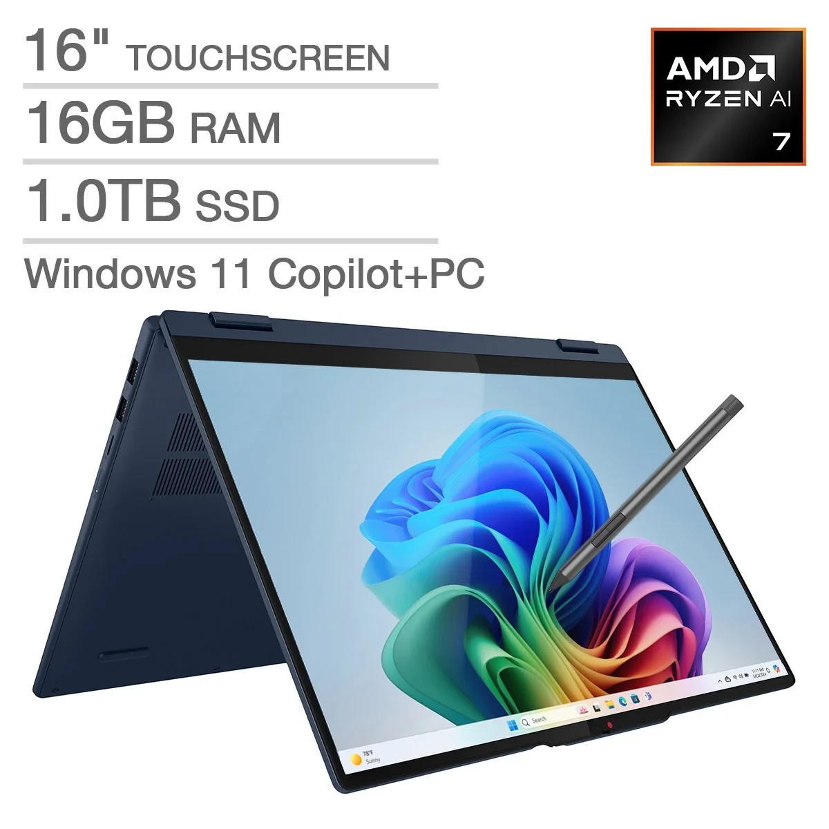 Lenovo IdeaPad 5 16″ 2-in-1 Ryzen AI 7 350 16GB 1TB SSD Blue 83KU0013US Grade A-