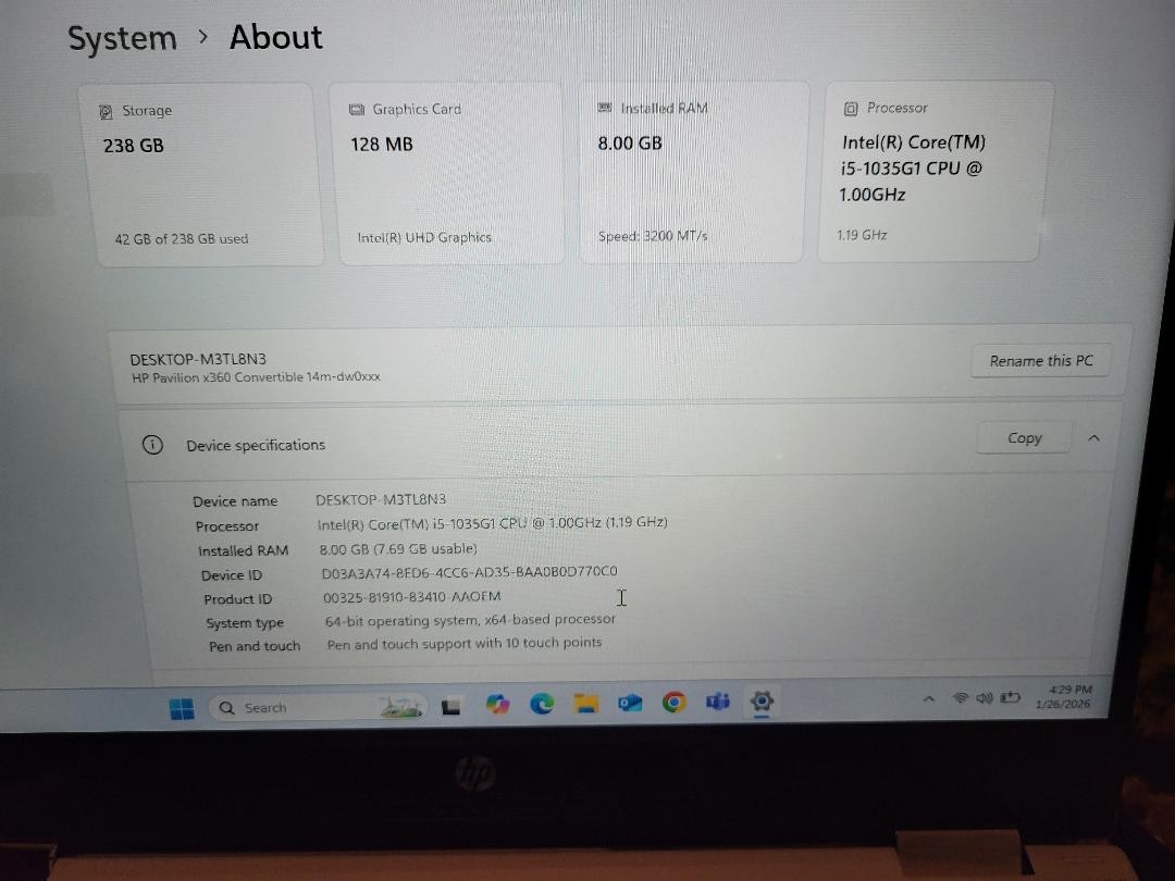 HP Pavilion x360 Convertible Touch Laptop 14″ i5-1035G1 8GB RAM 256GB SSD Win-11
